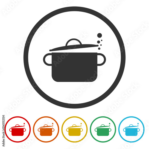 Cooking pot icon. Set icons in color circle buttons