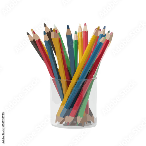 Isolated stationery item for a schoolchild Icon colored pencils in jar  