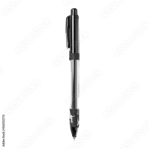 Black ballpoint pen with silver accents on white background  
