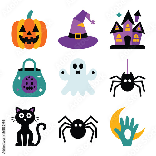 2d vector illustration Halloween t shirt icon design items ghost character Candles in carved pumpkin
