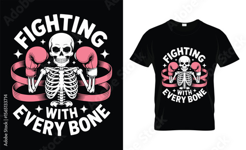 Skeleton boxer fighting with every bone in pink gloves and ribbon design