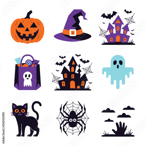 2d vector illustration Halloween t shirt icon design items ghost character Candles in carved pumpkin
