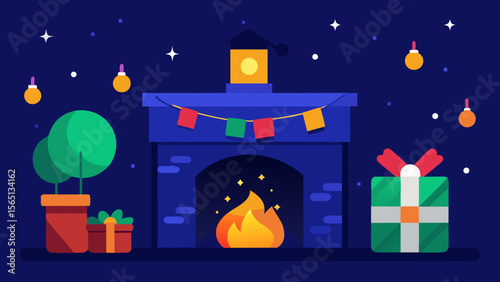 Here's a concise description combining your elements:

A festive Christmas card illustration of a house with a glowing tree under a starry winter night sky