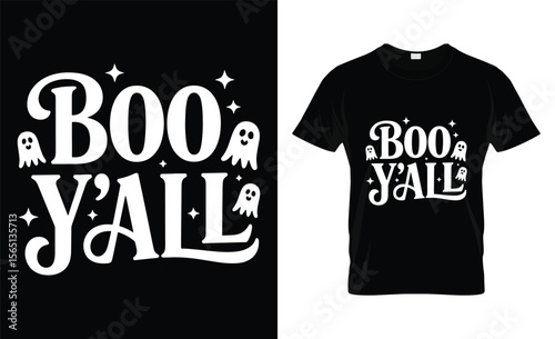 Spooky cute boo yall halloween t shirt design with ghosts and stars