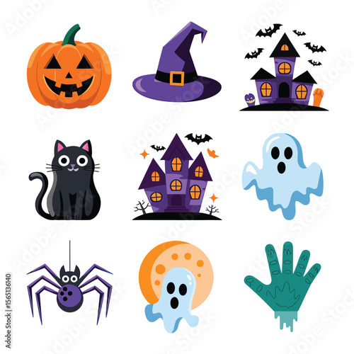 2d vector illustration Halloween t shirt icon design items ghost character Candles in carved pumpkin
