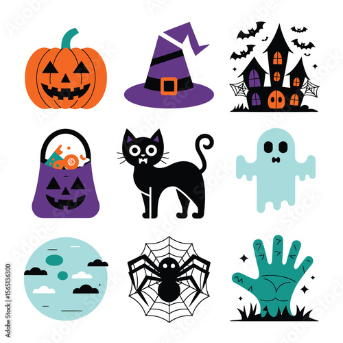 2d vector illustration Halloween t shirt icon design items ghost character Candles in carved pumpkin
