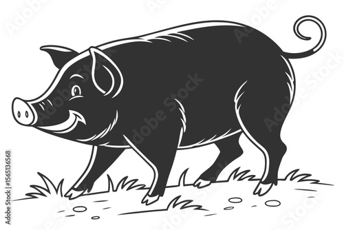 coloring page lineart the pig black vector