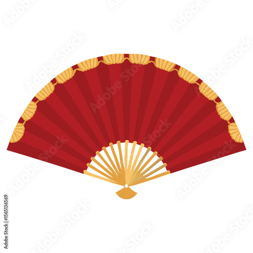 Red traditional Chinese folding fan isolated on white background
