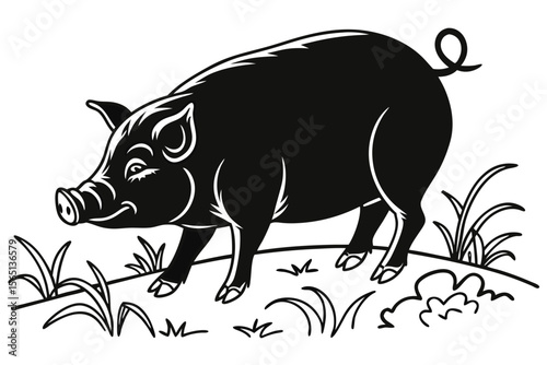 coloring page lineart the pig black vector