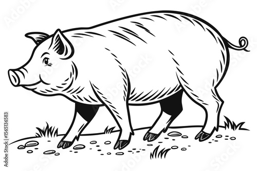 coloring page lineart the pig black vector