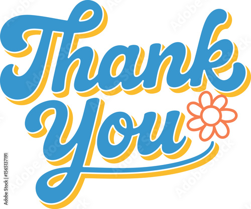 Blue and yellow thank you script with swash underline for bright and friendly appreciation card design  