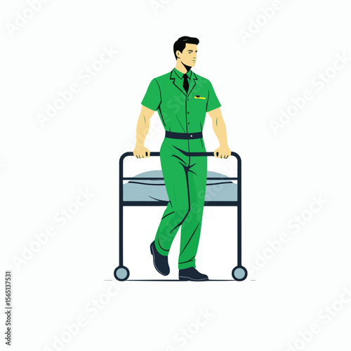 vector of a nurse pushing a patient's bed