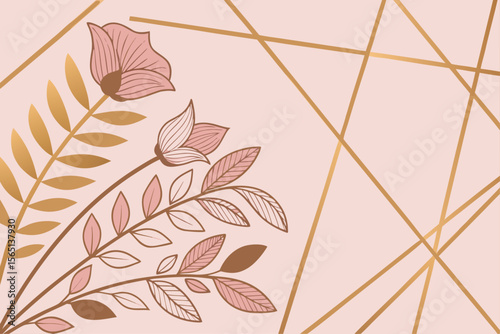 Luxurious Vector Design Featuring Golden Linear Elements on Pink Tones