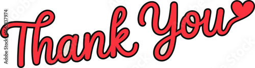 Thin handwritten thank you typographic layout in red with heart for narrow label or print strip card design  