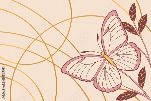 Luxurious Vector Design Featuring Golden Linear Elements on Pink Tones