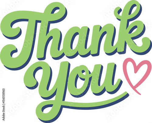 Green pastel thank you with smooth curves and hearts for soft tone sticker or express gratitude banner