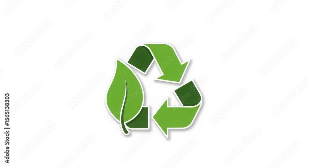Obraz premium Green leaf recycle symbol on white background perfect for eco friendly and sustainability projects