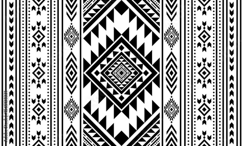Southwest Native seamless pattern ethnic tribal Aztec geometric Navajo Native American fabric black and white design vector for textile print
