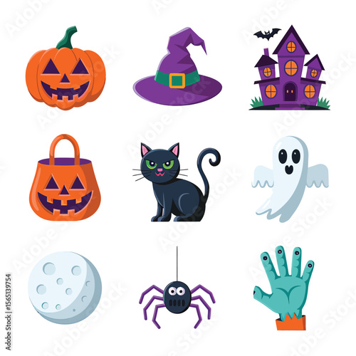 2d vector illustration Halloween t shirt icon design items ghost character Candles in carved pumpkin
