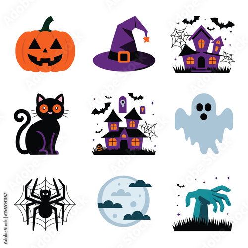 2d vector illustration Halloween t shirt icon design items ghost character Candles in carved pumpkin
