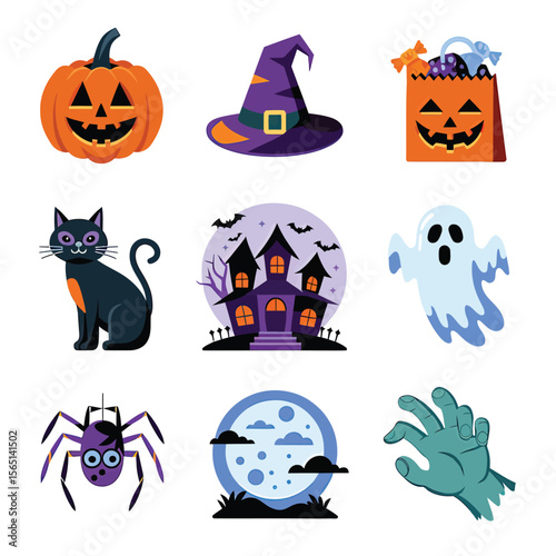 2d vector illustration Halloween t shirt icon design items ghost character Candles in carved pumpkin
