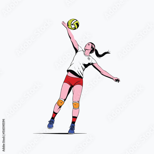vector of female volleyball athlete blocking the ball