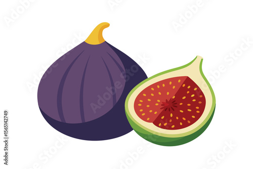 fig fruit and slice on white background