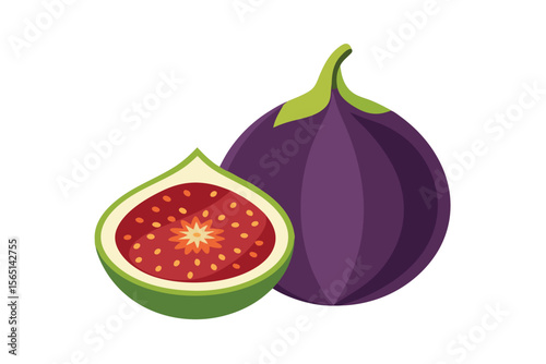 fig fruit and slice on white background