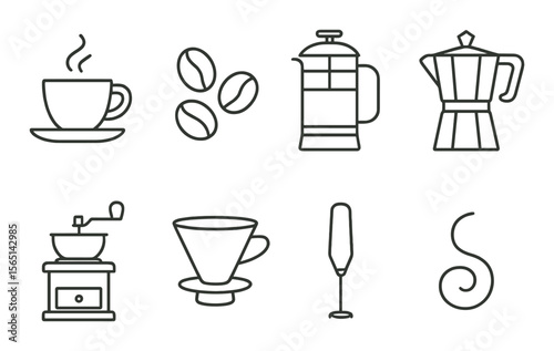 Coffee essentials icons set – outline, simple and minimalist design symbols