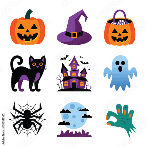 2d vector illustration Halloween t shirt icon design items ghost character Candles in carved pumpkin
