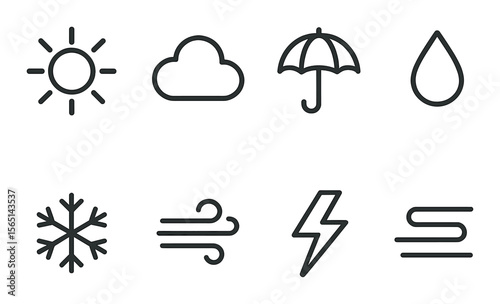 School and weather icons set – outline, education and climate symbol designs