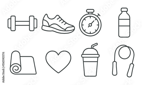 Fitness and exercise icons set – line, workout and health symbols for fitness enthusiasts