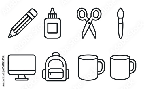 Office essentials icons set – linear style, work and productivity symbols