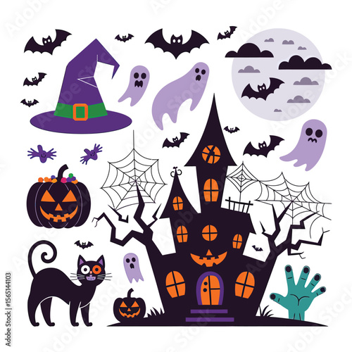 2d vector illustration Halloween t shirt icon design items ghost character Candles in carved pumpkin
