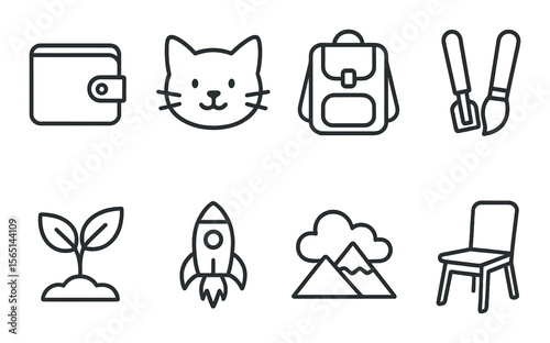 Everyday essentials icons set – linear, simple and minimalist design symbols