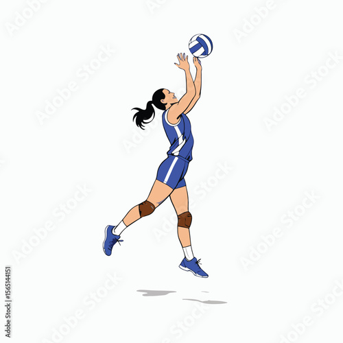 vector of female volleyball athlete blocking the ball