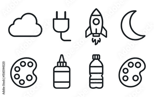 Digital nomad essentials icons set – outline, remote work, travel gear design