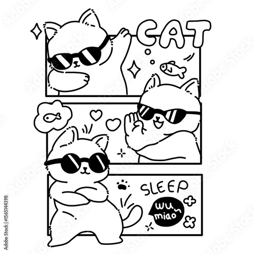 Set of cool cat line art outline illustration 
