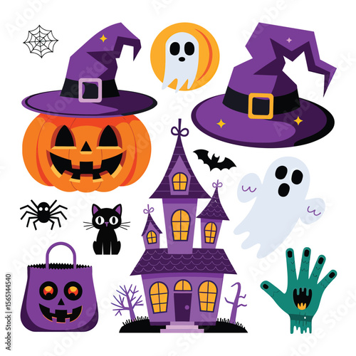 2d vector illustration Halloween t shirt icon design items ghost character Candles in carved pumpkin
