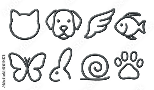 Animal line icons set: outline, minimalistic, hand-drawn style creatures collection