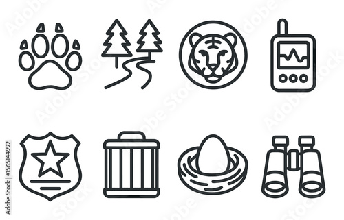 Wildlife preservation icons set – outline, conservation and nature protection symbols