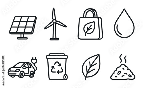 Eco friendly icons set – outline style, sustainable and green design symbols