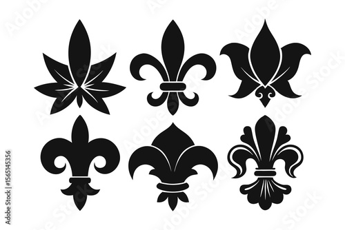 fleur de lis icons set black silhouette on white background