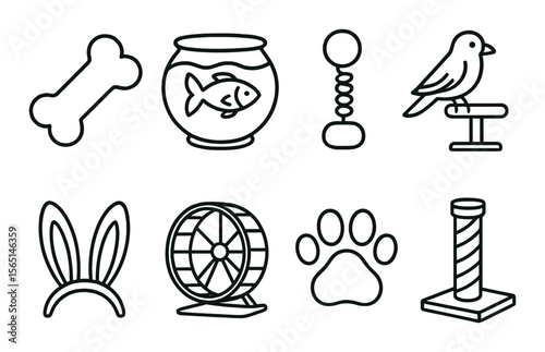 Playful pet icons set – outline, animal care and playful pet symbols for fun projects