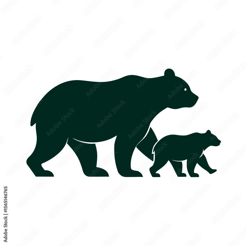 Fototapeta premium Mother Bear With Two Little Cubs
