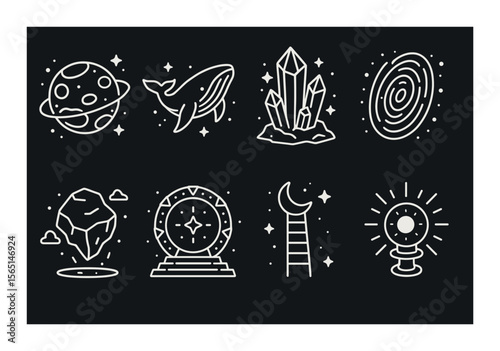 Cosmic icons set – outline, celestial and space-themed symbol collection