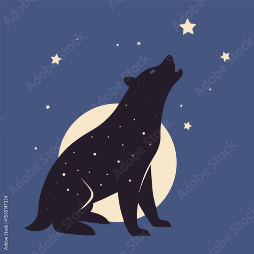 Bear Howling With Stars At Night