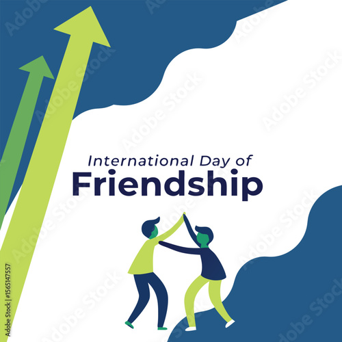 International Day of Friendship Celebration Two People High Five Green Yellow Blue Arrows