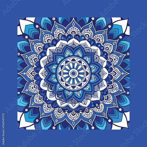 Card with space for text and elegant blue mandala design