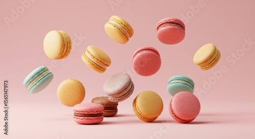 Wallpaper Mural Delicious Macarons in Airy Flight Pastel-Colored French Delights Torontodigital.ca